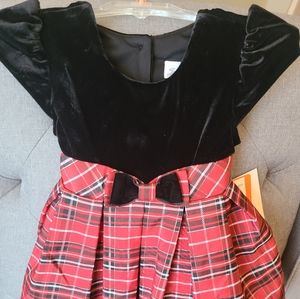 Girls black velvet and plaid dress